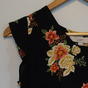 LOFT XS Sheer Ruffle-Sleeve Blouse